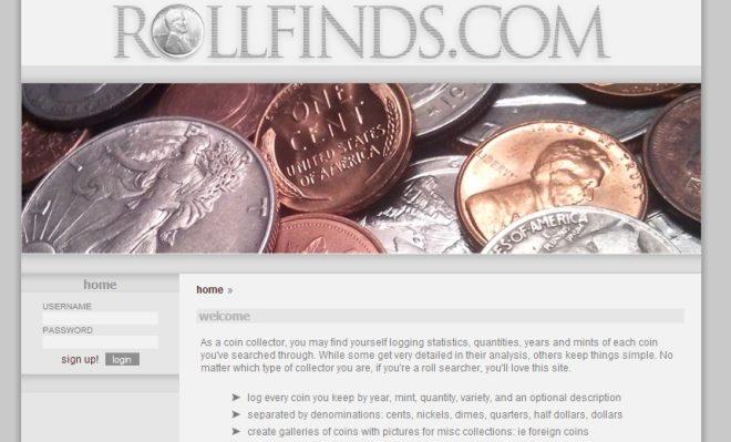 This is a screenshot of the rollfinds.com (now defunct) site I created 14+ years ago to support Michael's coin-roll searching hobby.